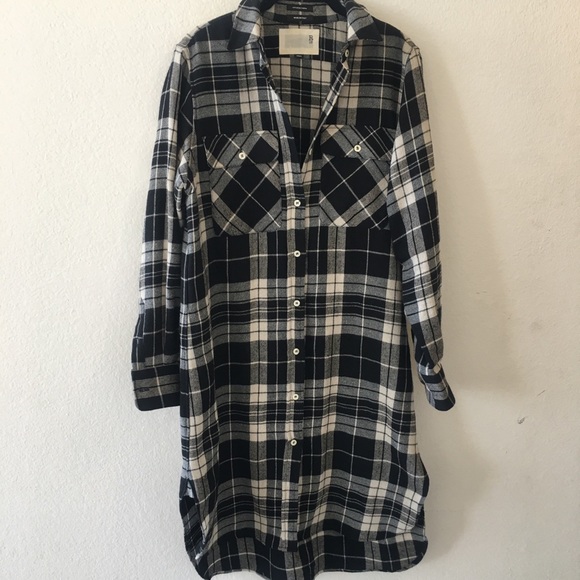 R13 Italy $1200 Wool Denim Dress Plaid Button Down - Picture 4 of 8